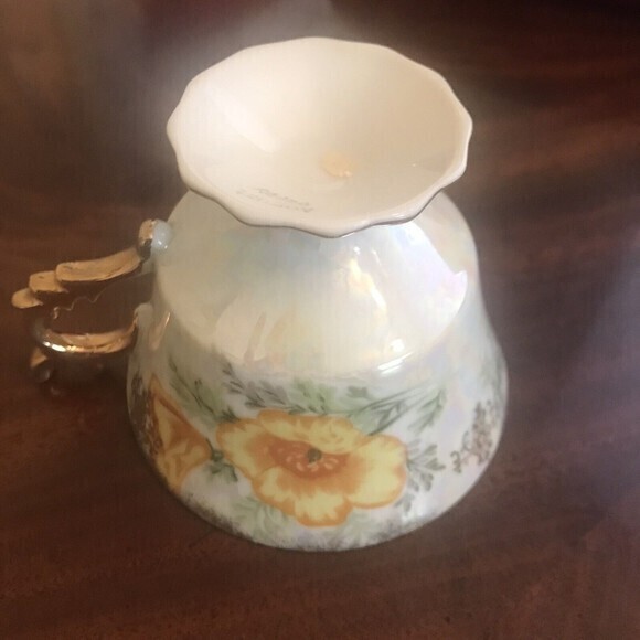 August Poppy Footed Tea Cup Iridescent Finish with Gold‎ Trim - Picture 4 of 6